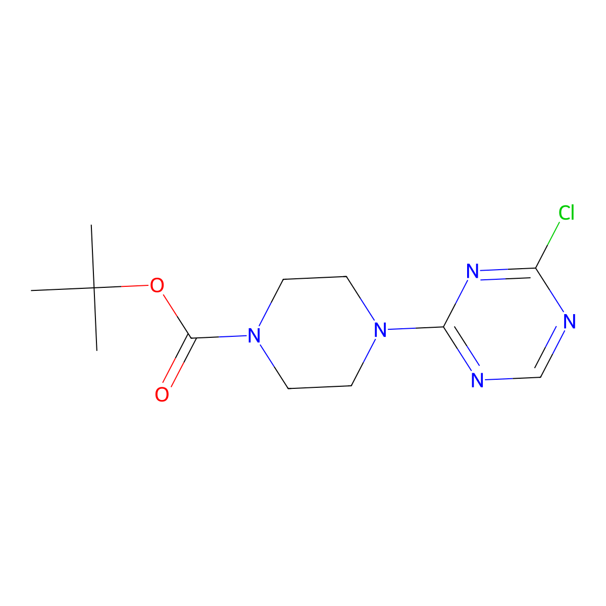 Tert-butyl 4-(4-chloro-1,3,5-triazin-2-yl)piperazine-1-carboxylate molecular structure, CAS 845617-09-6