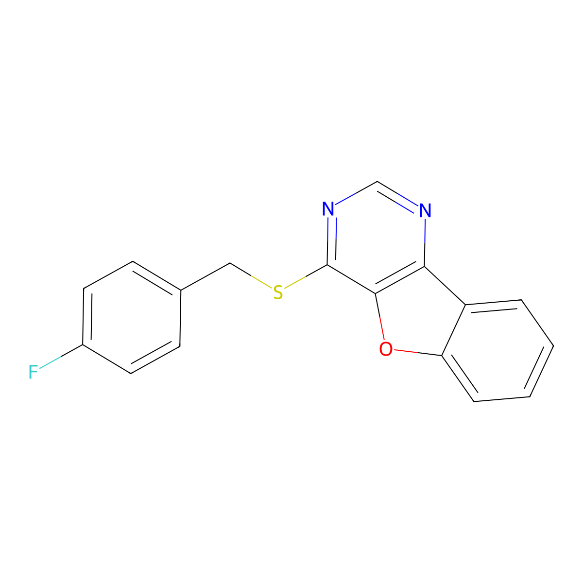 4-((4-Fluorobenzyl)thio)benzofuro[3,2-d]pyrimidine molecular structure, CAS 845627-43-2