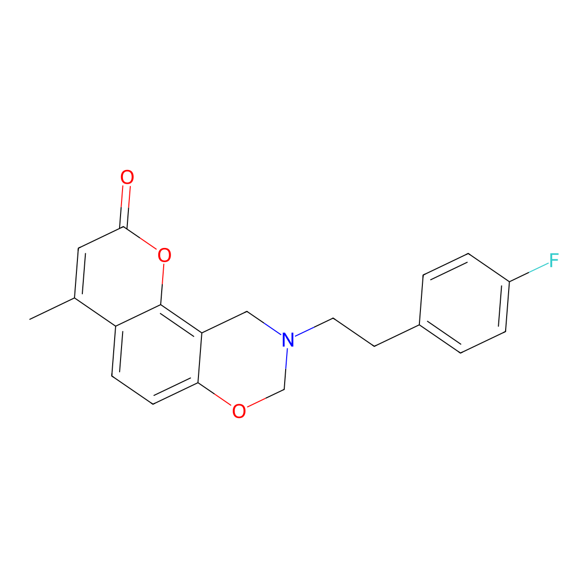 9-(4-fluorophenethyl)-4-methyl-9,10-dihydro-2H,8H-chromeno[8,7-e][1,3]oxazin-2-one molecular structure, CAS 845627-73-8