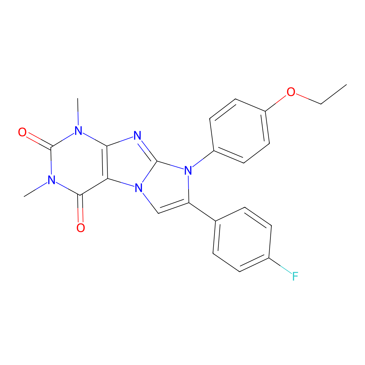 8-(4-ethoxyphenyl)-7-(4-fluorophenyl)-1,3-dimethyl-1H-imidazo[2,1-f]purine-2,4(3H,8H)-dione molecular structure, CAS 845627-99-8