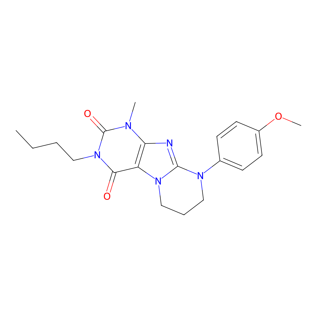 3-butyl-9-(4-methoxyphenyl)-1-methyl-6,7,8,9-tetrahydropyrimido[2,1-f]purine-2,4(1H,3H)-dione molecular structure, CAS 845628-23-1
