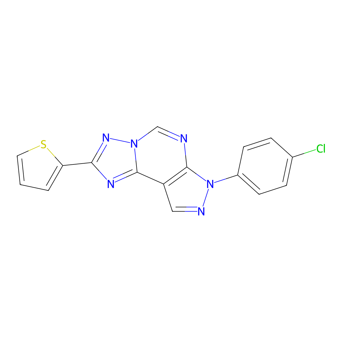 10-(4-Chlorophenyl)-4-(thiophen-2-yl)-3,5,6,8,10,11-hexaazatricyclo[7.3.0.0^{2,6}]dodeca-1(9),2,4,7,11-pentaene molecular structure, CAS 845628-95-7