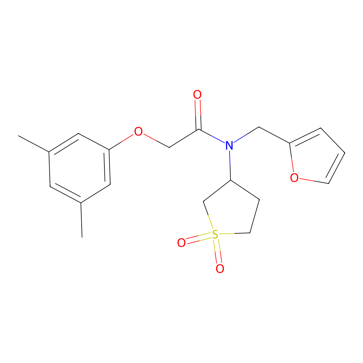 2-(3,5-dimethylphenoxy)-N-(1,1-dioxidotetrahydrothiophen-3-yl)-N-(furan-2-ylmethyl)acetamide molecular structure, CAS 845629-00-7