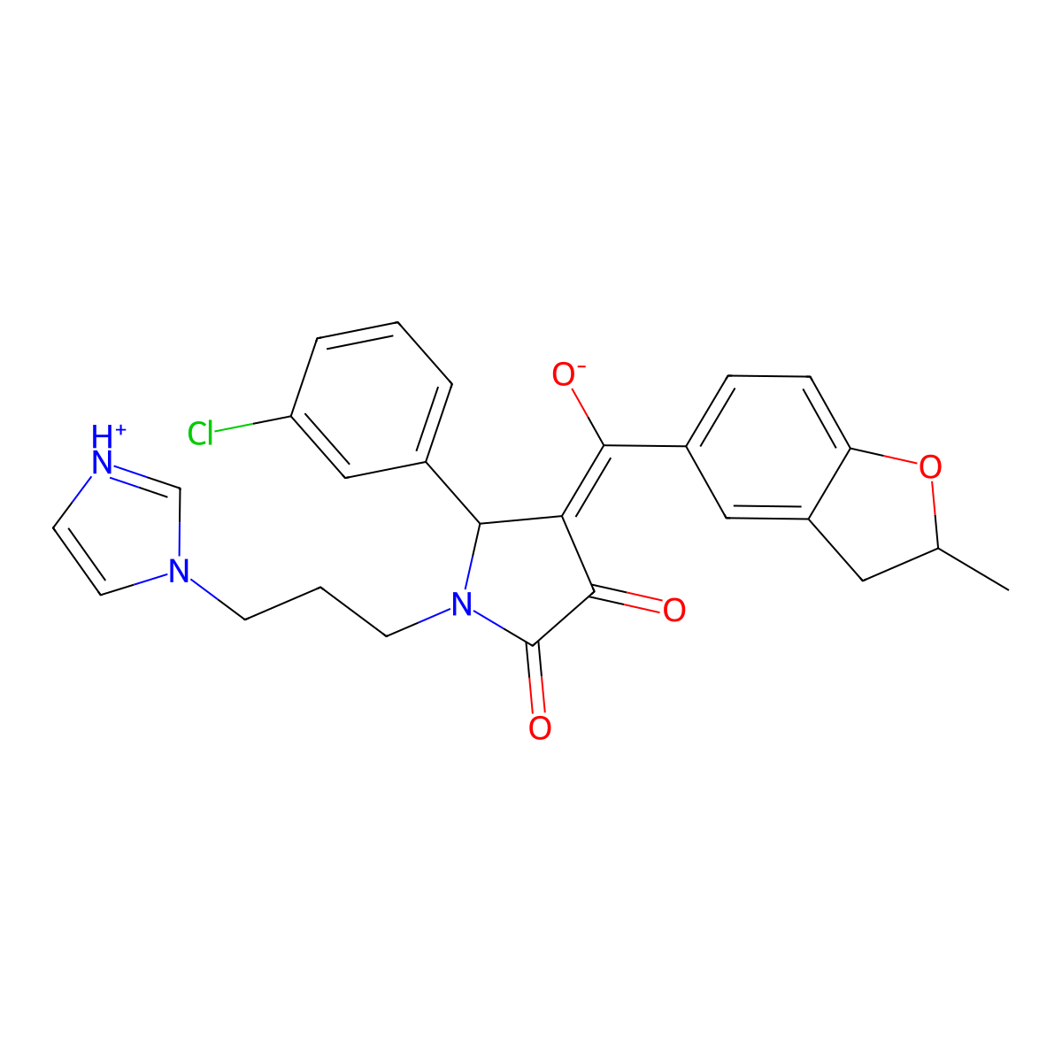 5-(3-chlorophenyl)-3-hydroxy-1-[3-(1H-imidazol-1-yl)propyl]-4-(2-methyl-2,3-dihydro-1-benzofuran-5-carbonyl)-2,5-dihydro-1H-pyrrol-2-one molecular structure, CAS 845629-10-9