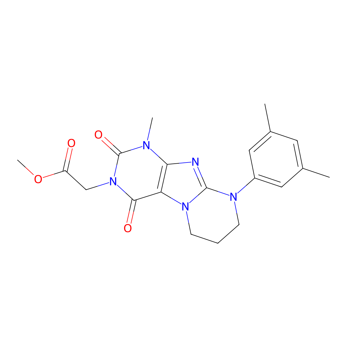 methyl 2-[9-(3,5-dimethylphenyl)-1-methyl-2,4-dioxo-7,8-dihydro-6H-purino[7,8-a]pyrimidin-3-yl]acetate molecular structure, CAS 845629-26-7