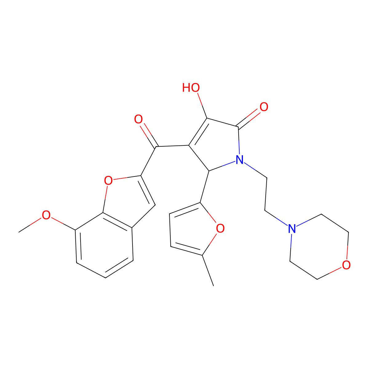 3-Hydroxy-4-[(7-methoxybenzo[d]furan-2-yl)carbonyl]-5-(5-methyl(2-furyl))-1-(2-morpholin-4-ylethyl)-3-pyrrolin-2-one molecular structure, CAS 845629-40-5