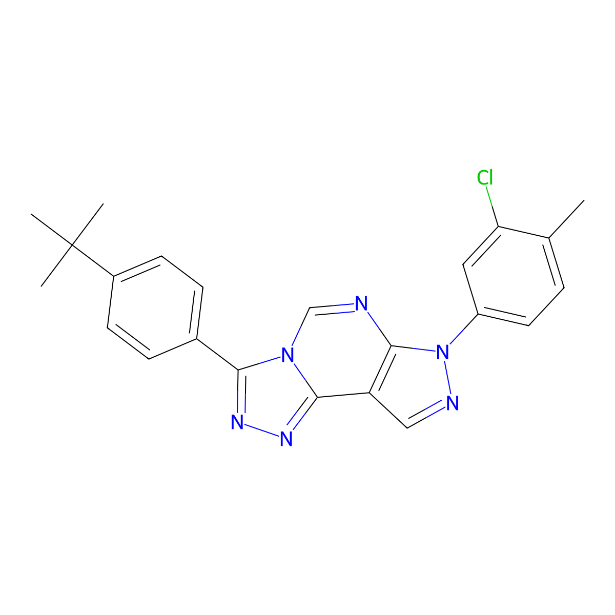 3-(4-tert-butylphenyl)-7-(3-chloro-4-methylphenyl)-7H-pyrazolo[4,3-e][1,2,4]triazolo[4,3-c]pyrimidine molecular structure, CAS 845629-65-4