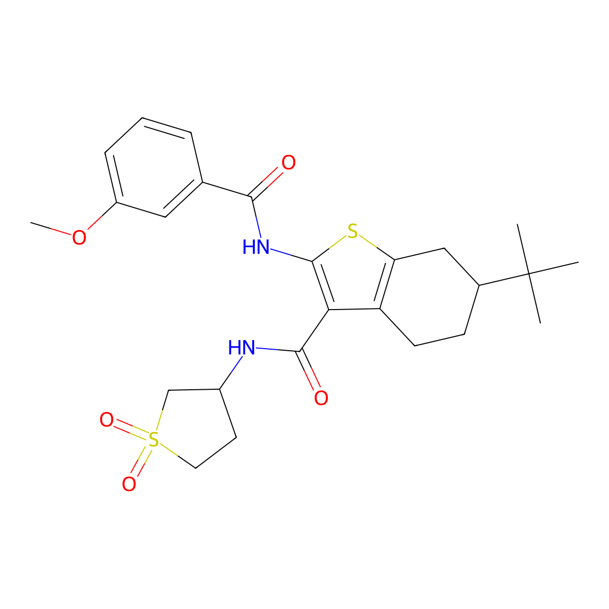 6-tert-butyl-N-(1,1-dioxidotetrahydrothiophen-3-yl)-2-{[(3-methoxyphenyl)carbonyl]amino}-4,5,6,7-tetrahydro-1-benzothiophene-3-carboxamide molecular structure, CAS 845630-07-1