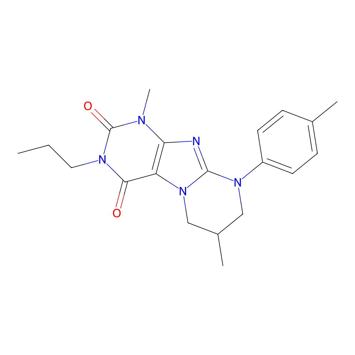 1,7-dimethyl-9-(4-methylphenyl)-3-propyl-7,8-dihydro-6H-purino[7,8-a]pyrimidine-2,4-dione molecular structure, CAS 845630-46-8