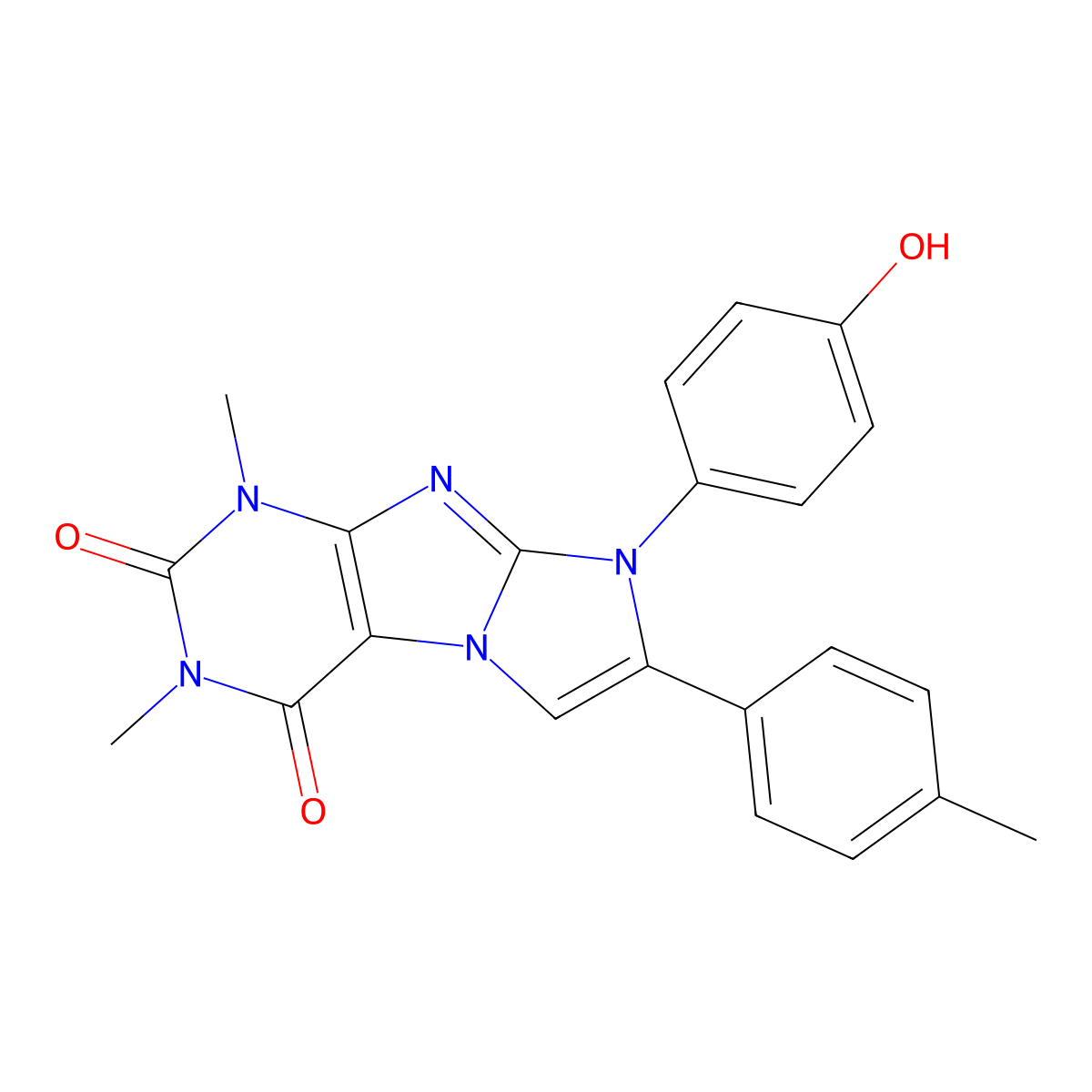 6-(4-Hydroxyphenyl)-2,4-dimethyl-7-(4-methylphenyl)purino[7,8-a]imidazole-1,3-dione molecular structure, CAS 845630-62-8