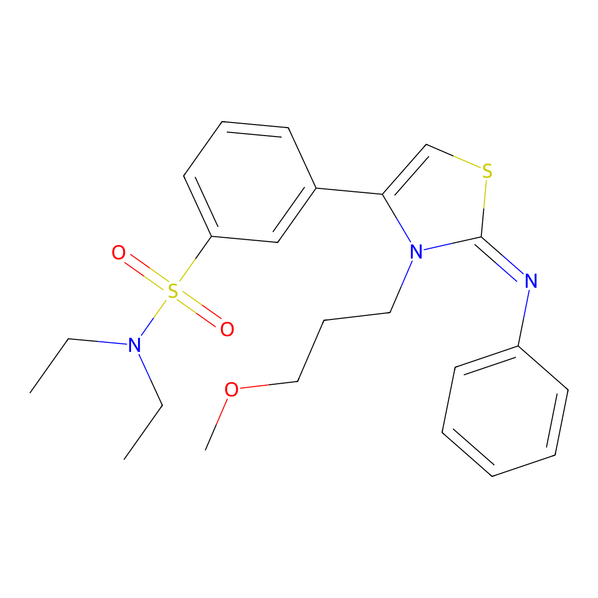 N,N-diethyl-3-[(2Z)-3-(3-methoxypropyl)-2-(phenylimino)-2,3-dihydro-1,3-thiazol-4-yl]benzenesulfonamide molecular structure, CAS 845630-95-7