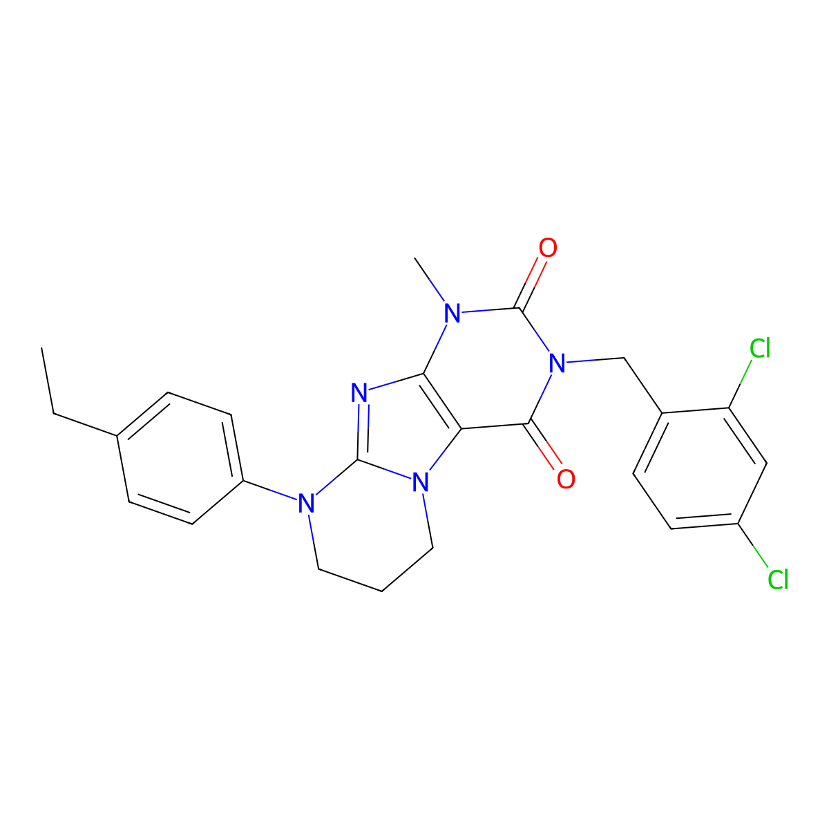 3-[(2,4-dichlorophenyl)methyl]-9-(4-ethylphenyl)-1-methyl-7,8-dihydro-6H-purino[7,8-a]pyrimidine-2,4-dione molecular structure, CAS 845631-08-5