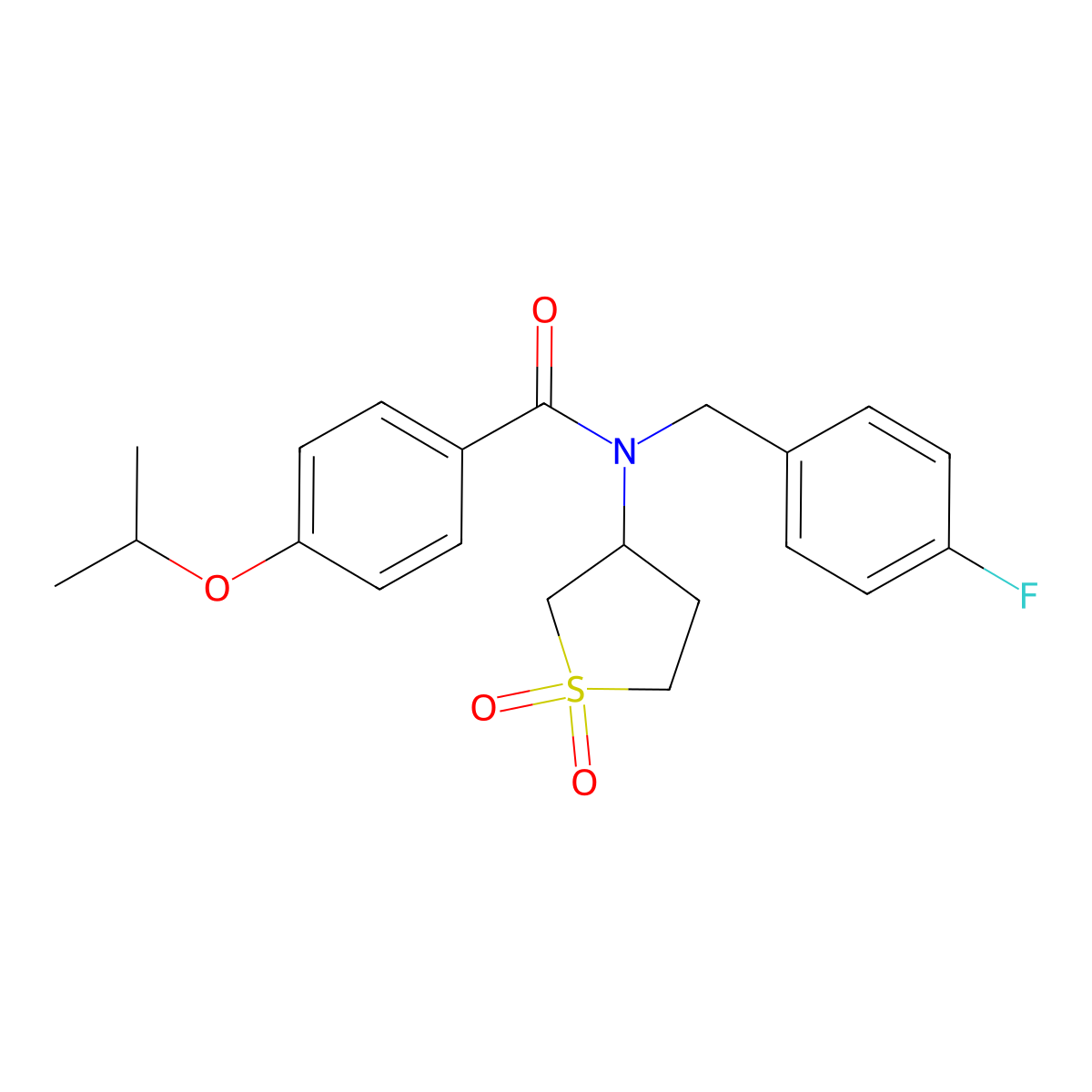 N-(1,1-dioxidotetrahydrothiophen-3-yl)-N-(4-fluorobenzyl)-4-(propan-2-yloxy)benzamide molecular structure, CAS 845631-45-0