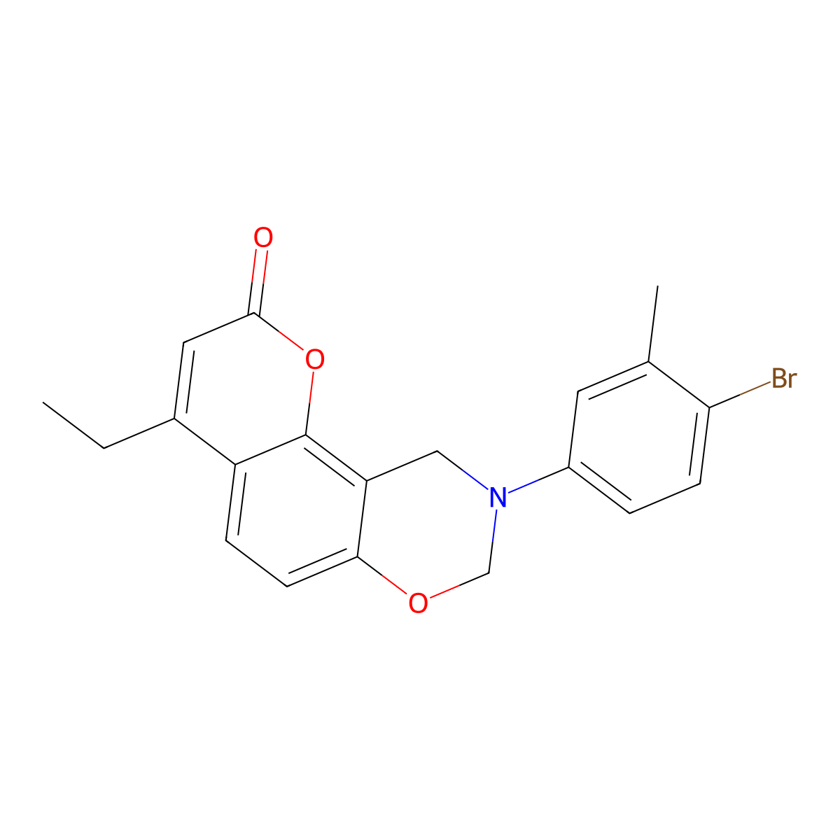 9-(4-bromo-3-methylphenyl)-4-ethyl-9,10-dihydro-2H,8H-chromeno[8,7-e][1,3]oxazin-2-one molecular structure, CAS 845631-76-7