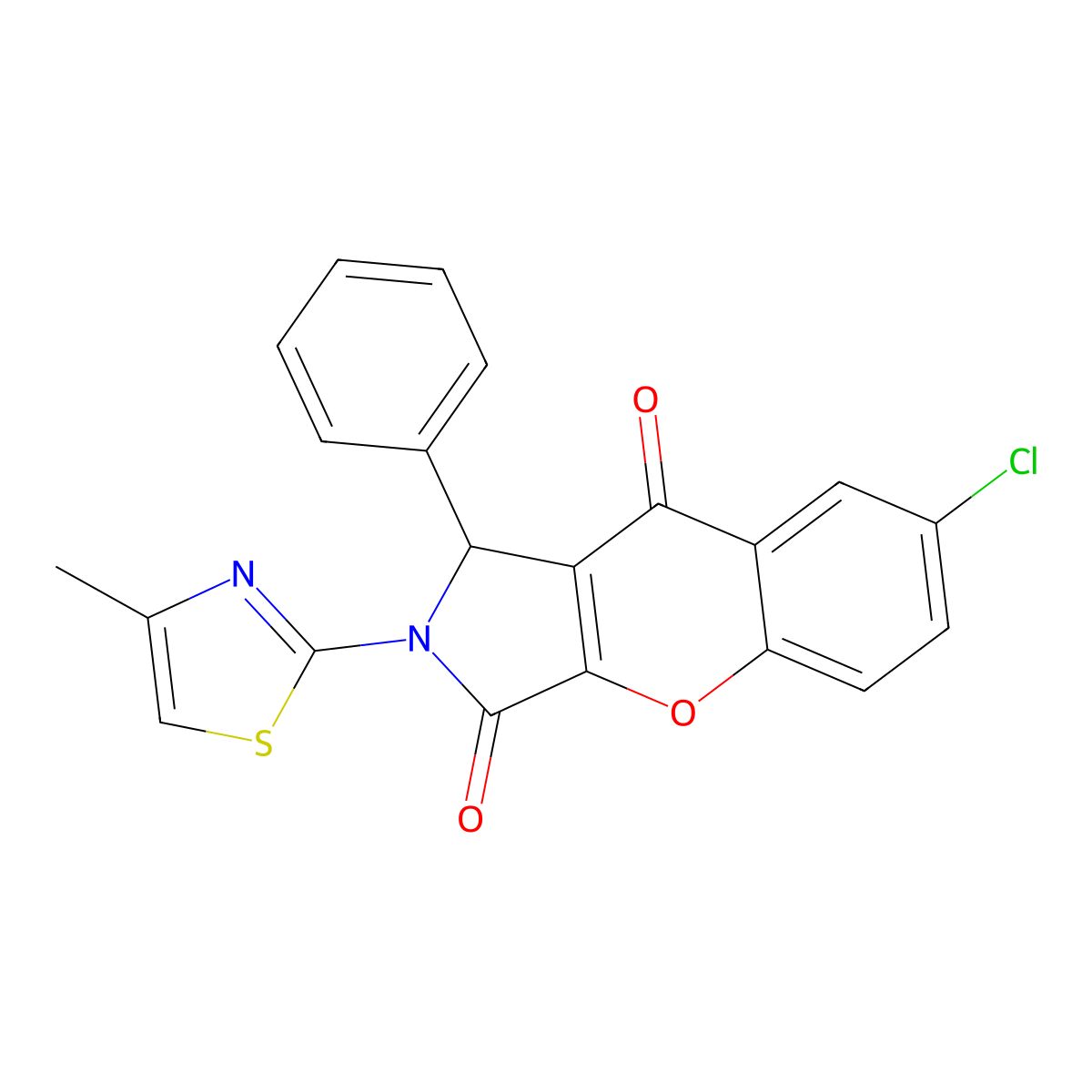 7-Chloro-2-(4-methylthiazol-2-yl)-1-phenyl-1,2-dihydrochromeno[2,3-c]pyrrole-3,9-dione molecular structure, CAS 845631-97-2