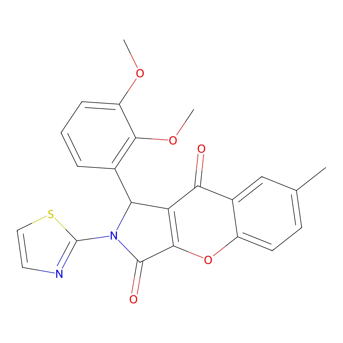1-(2,3-Dimethoxyphenyl)-7-methyl-2-(1,3-thiazol-2-yl)-1,2-dihydrochromeno[2,3-c]pyrrole-3,9-dione molecular structure, CAS 845632-19-1