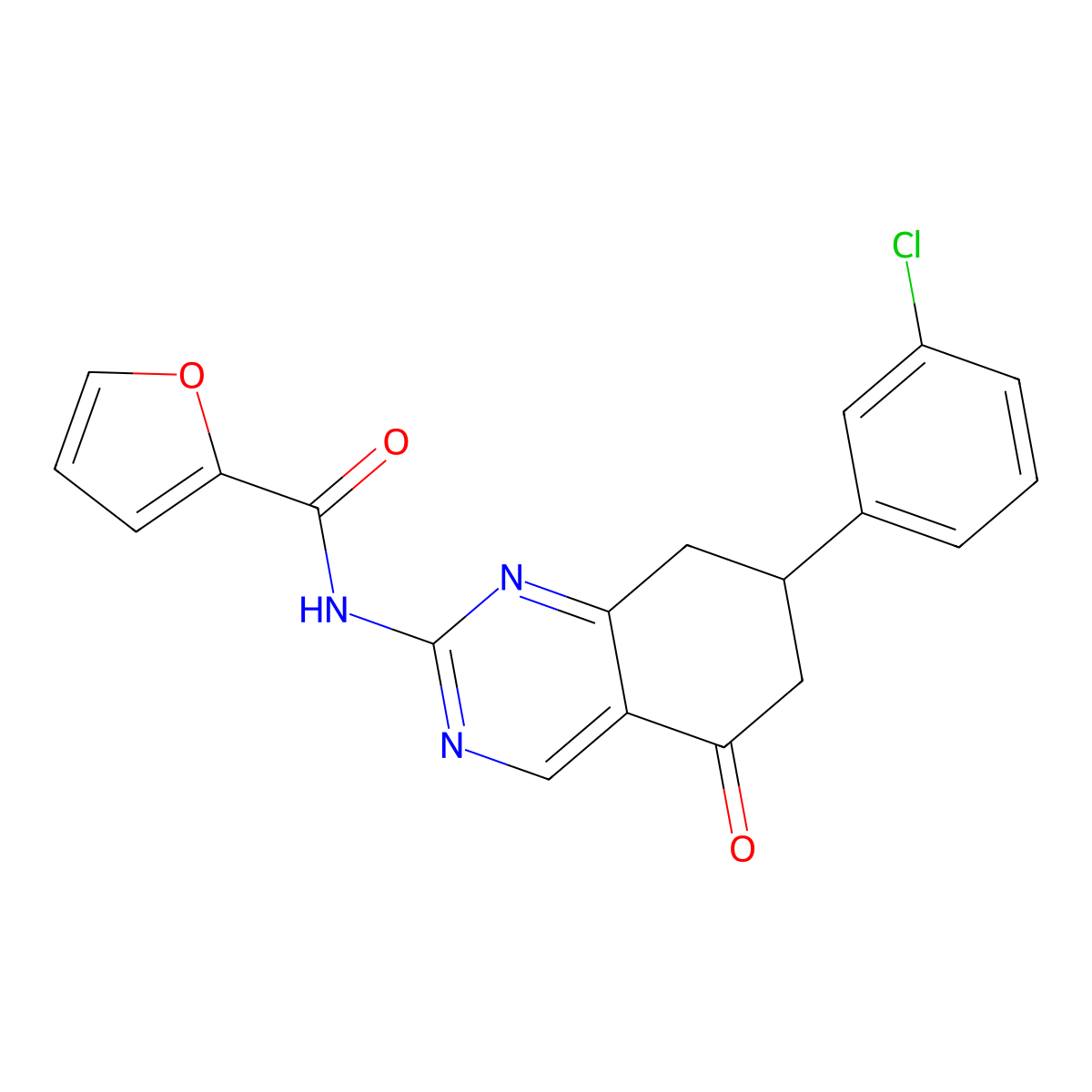 N-[7-(3-chlorophenyl)-5-oxo-5,6,7,8-tetrahydroquinazolin-2-yl]furan-2-carboxamide molecular structure, CAS 845632-48-6
