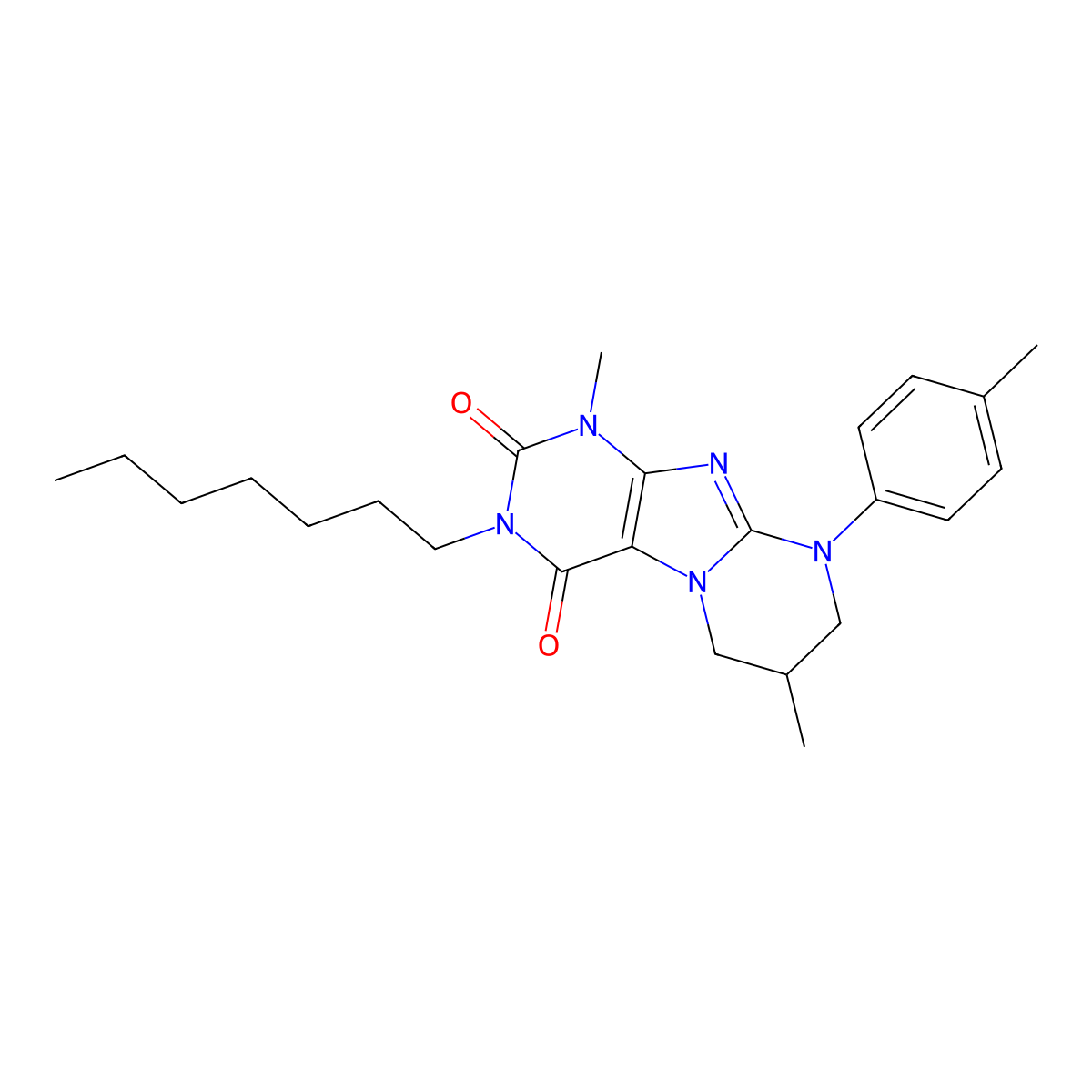 3-heptyl-1,7-dimethyl-9-(4-methylphenyl)-7,8-dihydro-6H-purino[7,8-a]pyrimidine-2,4-dione molecular structure, CAS 845632-92-0