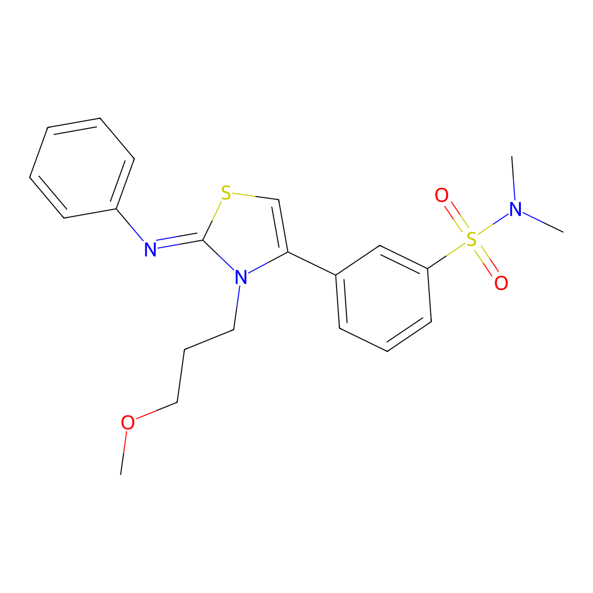 3-[(2Z)-3-(3-methoxypropyl)-2-(phenylimino)-2,3-dihydro-1,3-thiazol-4-yl]-N,N-dimethylbenzenesulfonamide molecular structure, CAS 845633-91-2