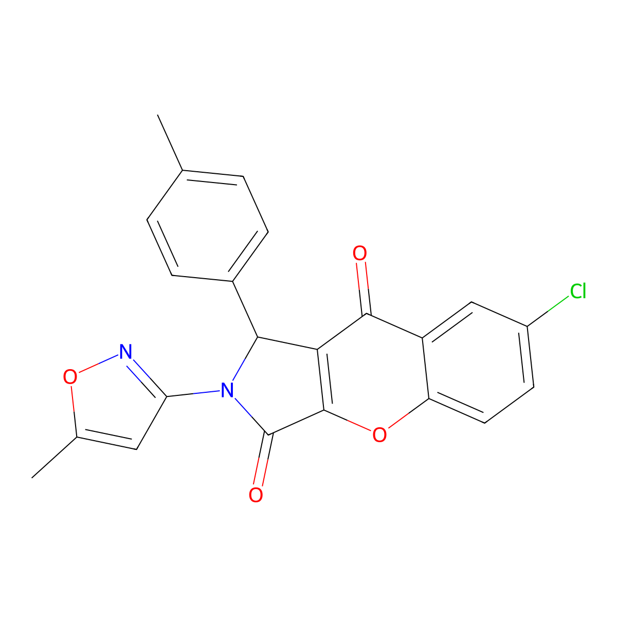 7-Chloro-2-(5-methyl-3-isoxazolyl)-1-(4-methylphenyl)-1,2-dihydrochromeno[2,3-c]pyrrole-3,9-dione molecular structure, CAS 845634-25-5