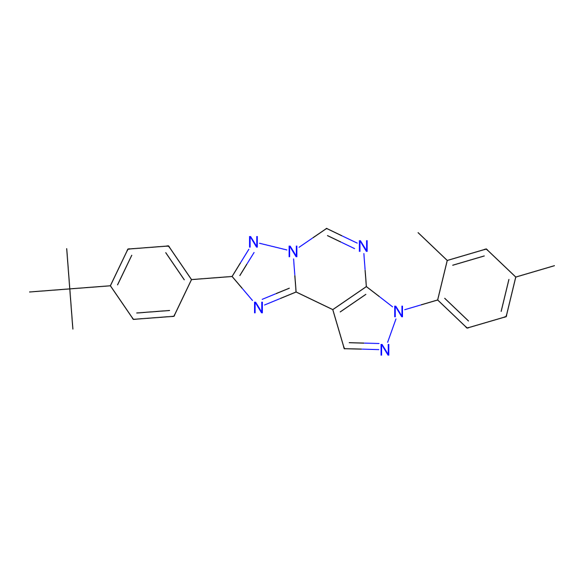 2-(4-tert-butylphenyl)-7-(2,4-dimethylphenyl)-7H-pyrazolo[4,3-e][1,2,4]triazolo[1,5-c]pyrimidine molecular structure, CAS 845635-06-5