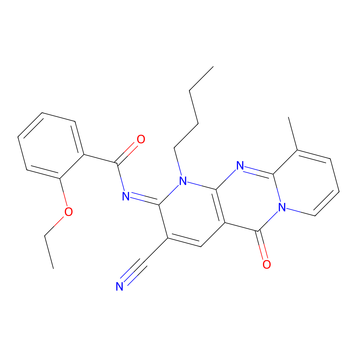 N-(1-butyl-3-cyano-10-methyl-5-oxo-1,5-dihydro-2H-dipyrido[1,2-a:2,3-d]pyrimidin-2-ylidene)-2-ethoxybenzamide molecular structure, CAS 845635-67-8