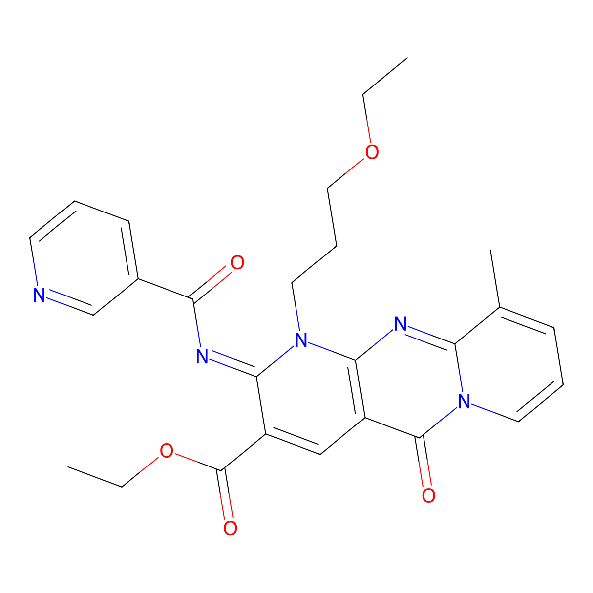 ethyl 1-(3-ethoxypropyl)-10-methyl-5-oxo-2-[(3-pyridinylcarbonyl)imino]-1,5-dihydro-2H-dipyrido[1,2-a:2,3-d]pyrimidine-3-carboxylate molecular structure, CAS 845635-71-4