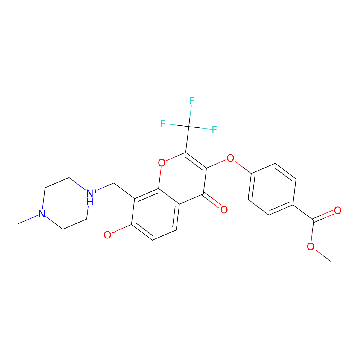 methyl 4-({7-hydroxy-8-[(4-methylpiperazin-1-yl)methyl]-4-oxo-2-(trifluoromethyl)-4H-chromen-3-yl}oxy)benzoate molecular structure, CAS 845635-76-9