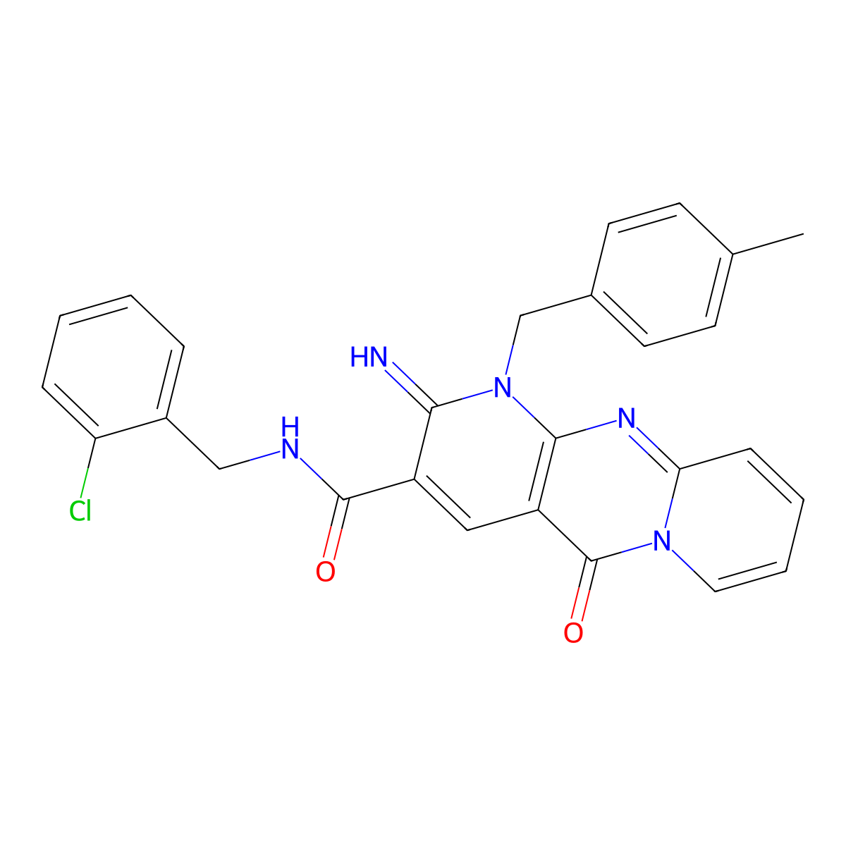 N~3~-(2-chlorobenzyl)-2-imino-1-(4-methylbenzyl)-5-oxo-1,5-dihydro-2H-dipyrido[1,2-a:2,3-d]pyrimidine-3-carboxamide molecular structure, CAS 845635-88-3