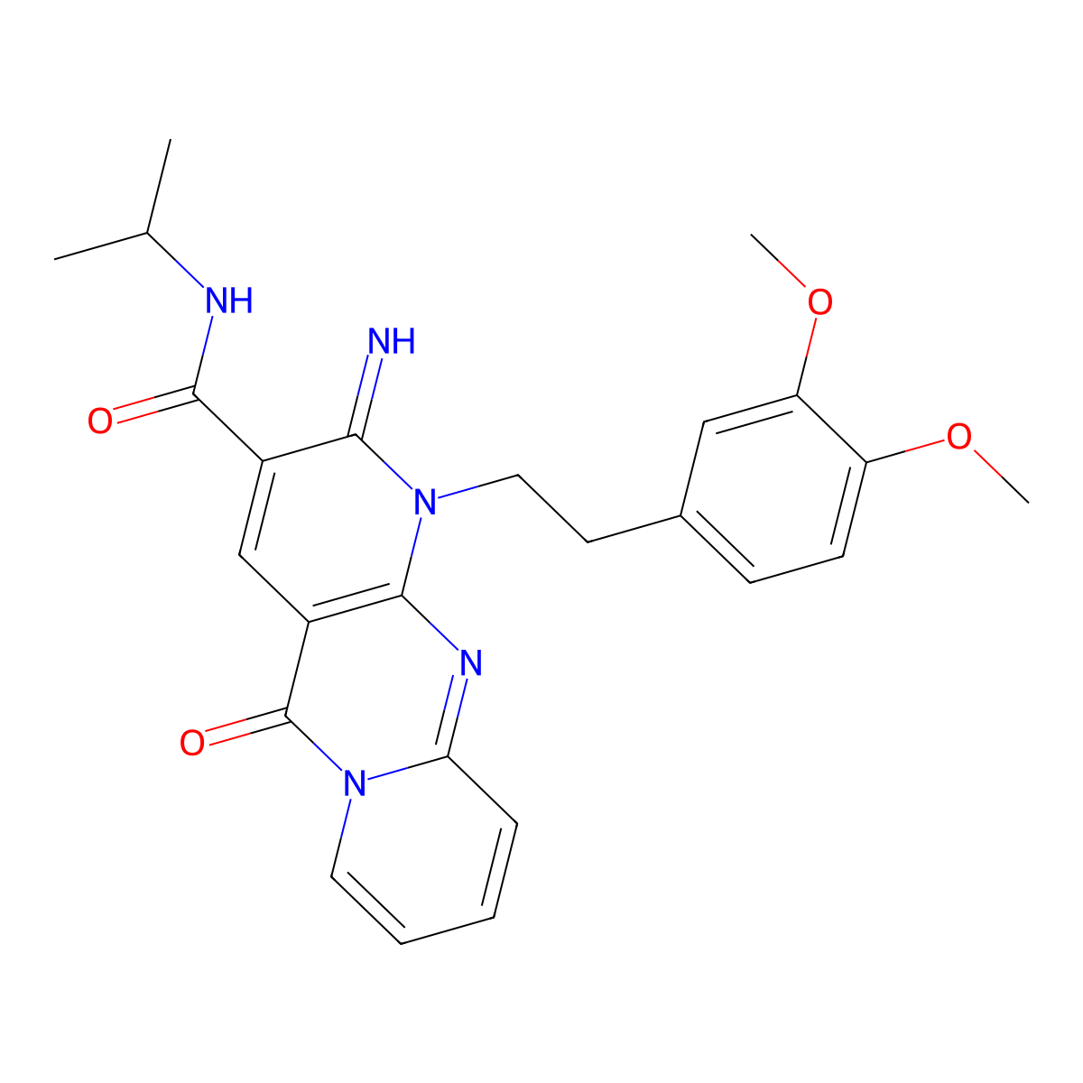 1-(3,4-dimethoxyphenethyl)-2-imino-N~3~-isopropyl-5-oxo-1,5-dihydro-2H-dipyrido[1,2-a:2,3-d]pyrimidine-3-carboxamide molecular structure, CAS 845636-14-8
