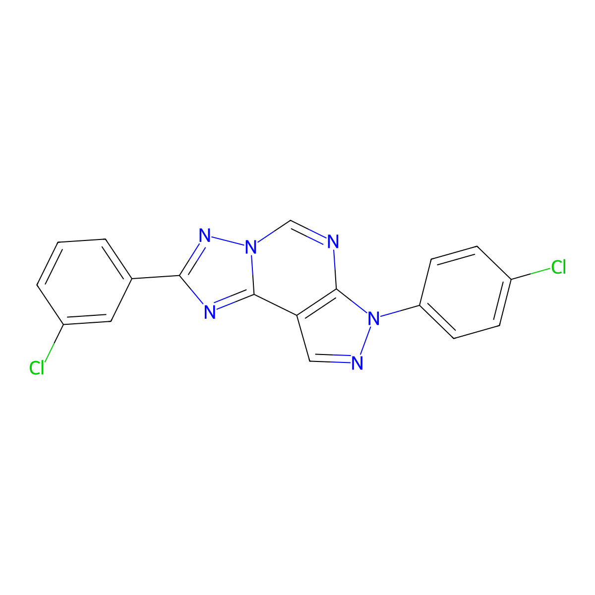 2-(3-chlorophenyl)-7-(4-chlorophenyl)-7H-pyrazolo[4,3-e][1,2,4]triazolo[1,5-c]pyrimidine molecular structure, CAS 845636-43-3