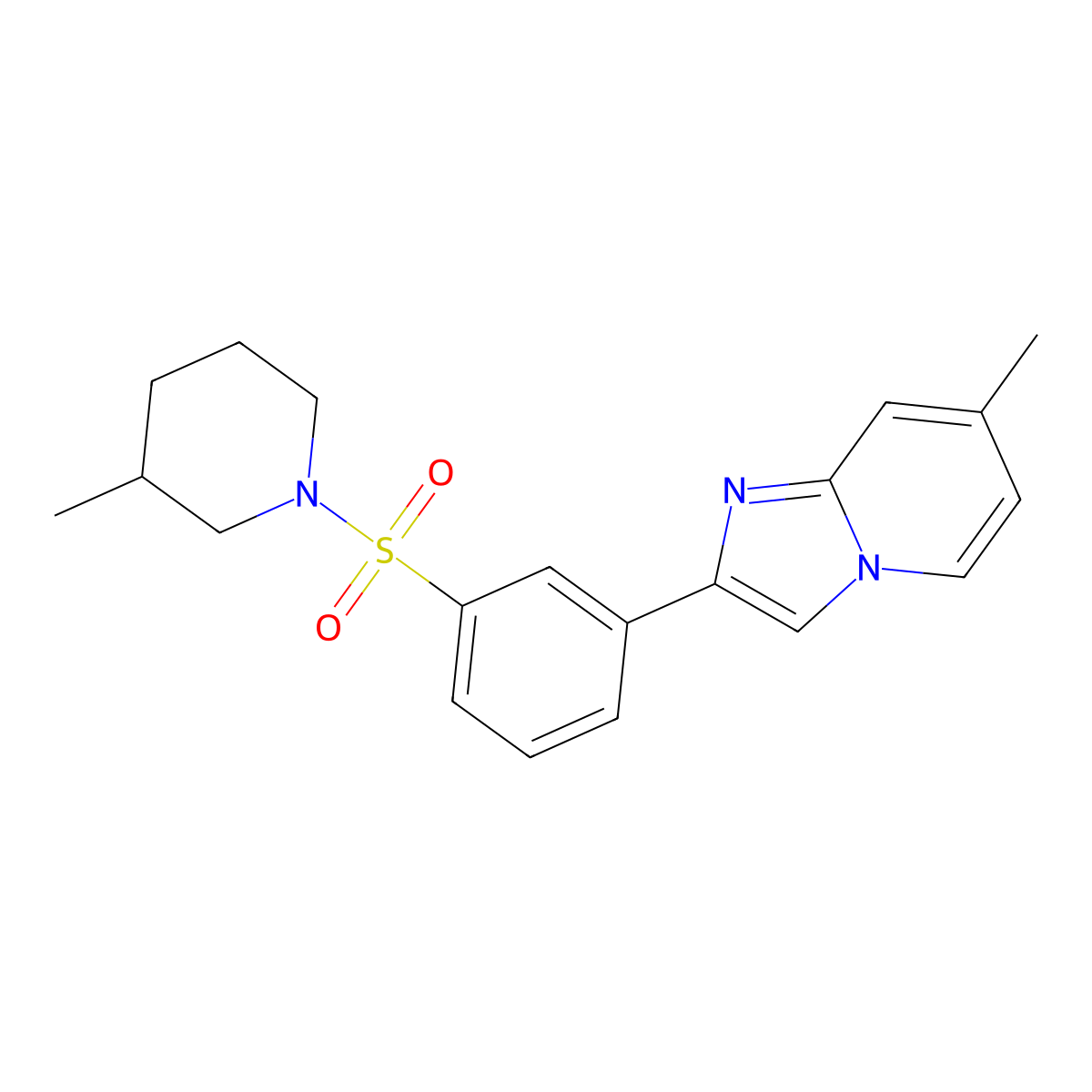 7-Methyl-2-{3-[(3-methylpiperidin-1-yl)sulfonyl]phenyl}imidazo[1,2-a]pyridine molecular structure, CAS 845636-53-5