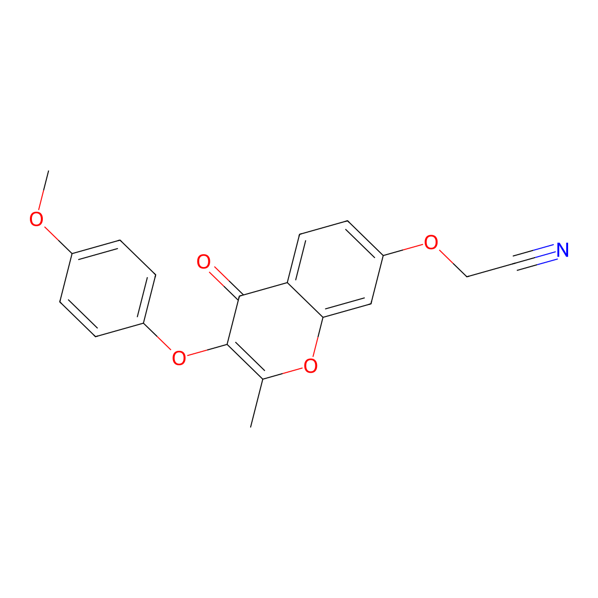 2-((3-(4-methoxyphenoxy)-2-methyl-4-oxo-4H-chromen-7-yl)oxy)acetonitrile molecular structure, CAS 845637-03-8