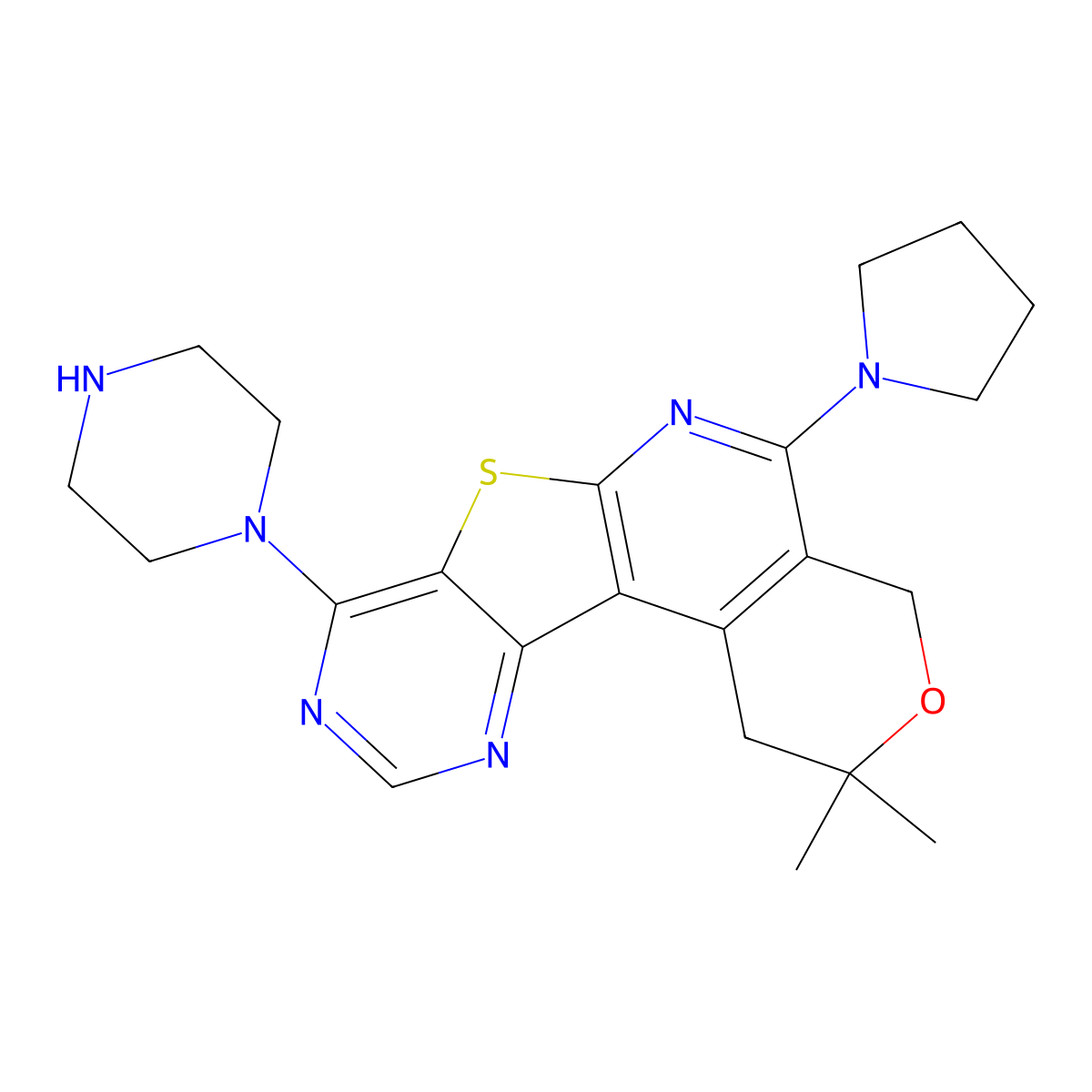 2,2-Dimethyl-8-piperazin-1-yl-5-pyrrolidin-1-yl-1,4-dihydro-2H-3-oxa-7-thia-6,9,11-triaza-benzo[c]fluore ne molecular structure, CAS 845637-34-5