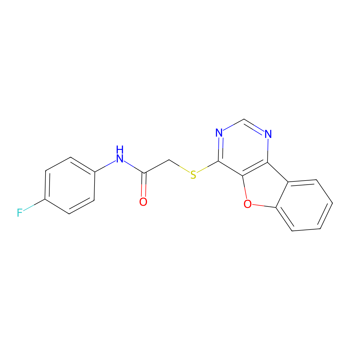 2-(benzofuro[3,2-d]pyrimidin-4-ylthio)-N-(4-fluorophenyl)acetamide molecular structure, CAS 845637-63-0
