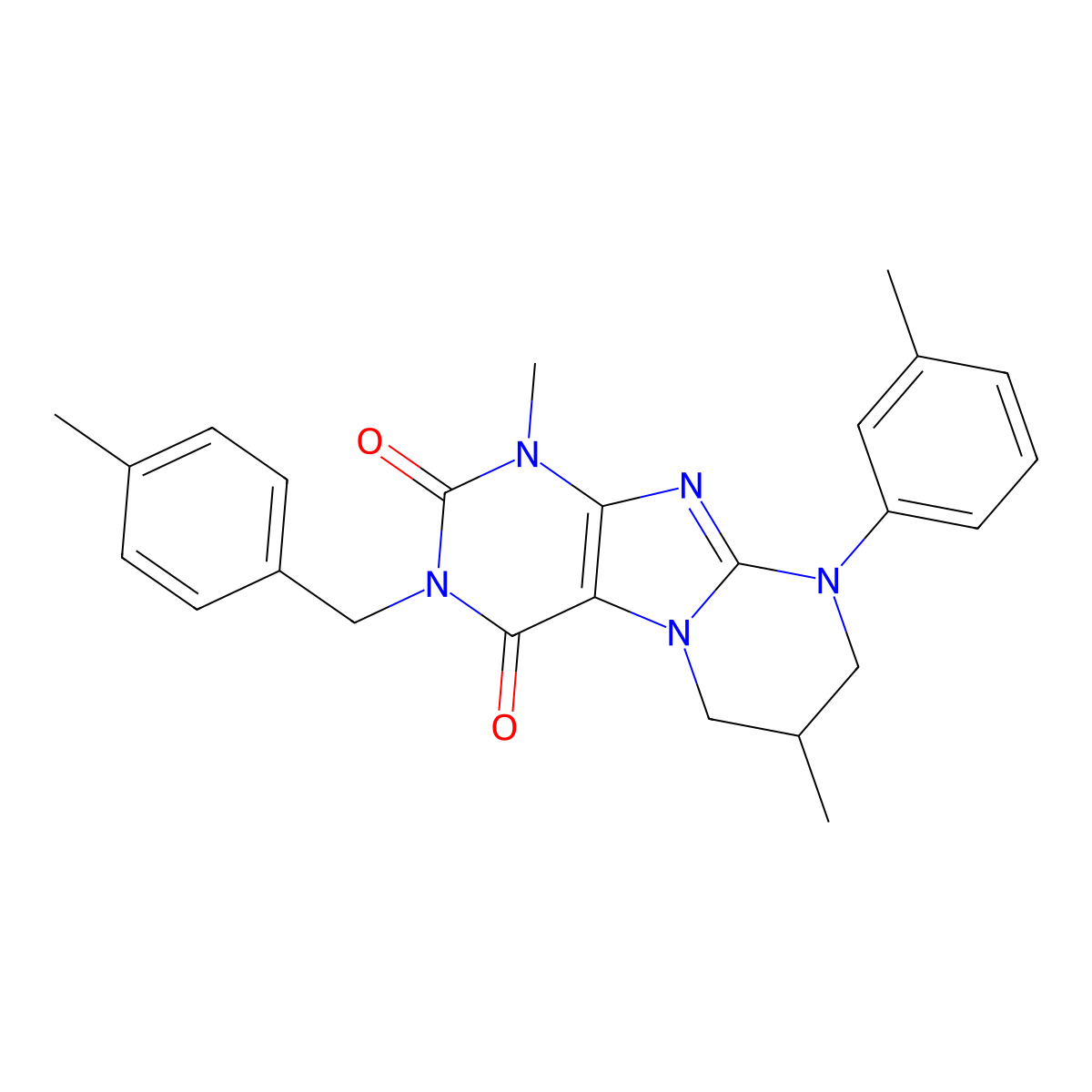 1,7-dimethyl-9-(3-methylphenyl)-3-[(4-methylphenyl)methyl]-7,8-dihydro-6H-purino[7,8-a]pyrimidine-2,4-dione molecular structure, CAS 845638-24-6