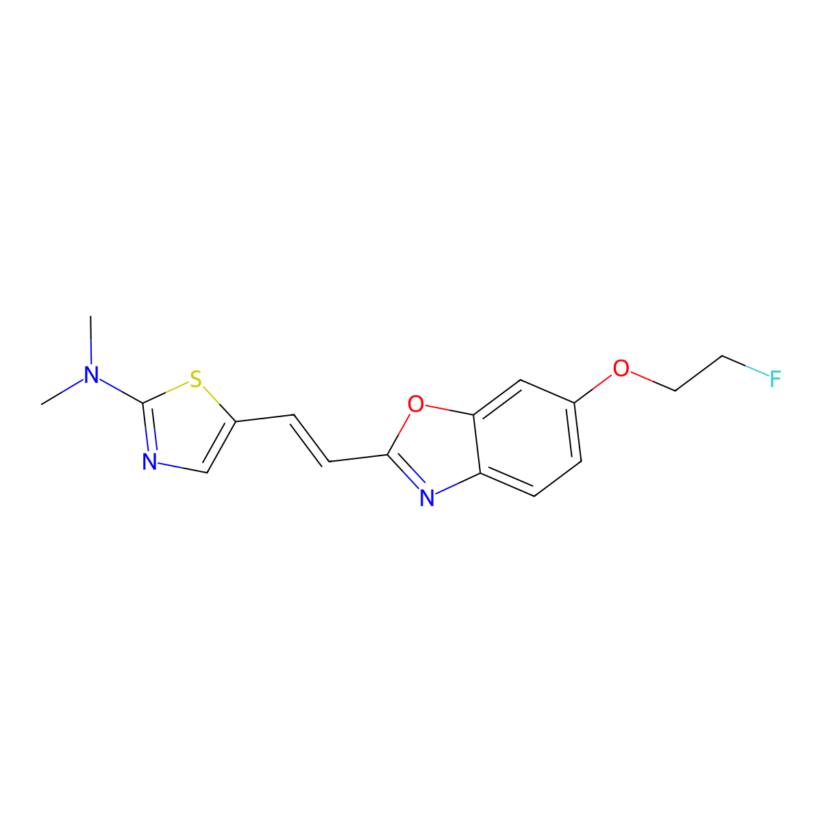 2-(2-(2-Dimethylaminothiazol-5-yl)ethenyl)-6-(2-(fluoro)ethoxy)benzoxazole molecular structure, CAS 845647-80-5