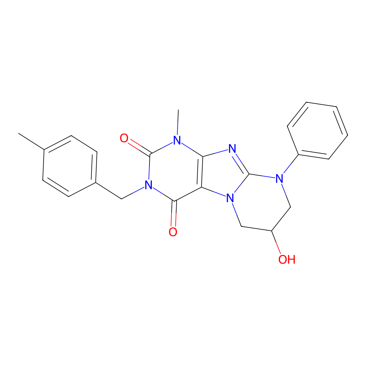 7-hydroxy-1-methyl-3-(4-methylbenzyl)-9-phenyl-6,7,8,9-tetrahydropyrimido[2,1-f]purine-2,4(1H,3H)-dione molecular structure, CAS 845647-93-0