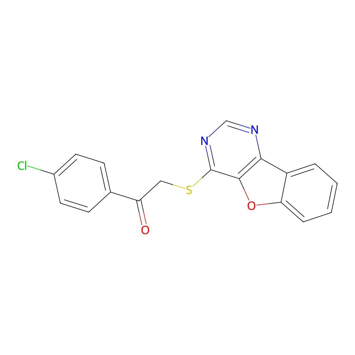 2-(Benzofuro[3,2-d]pyrimidin-4-ylthio)-1-(4-chlorophenyl)ethanone molecular structure, CAS 845648-12-6