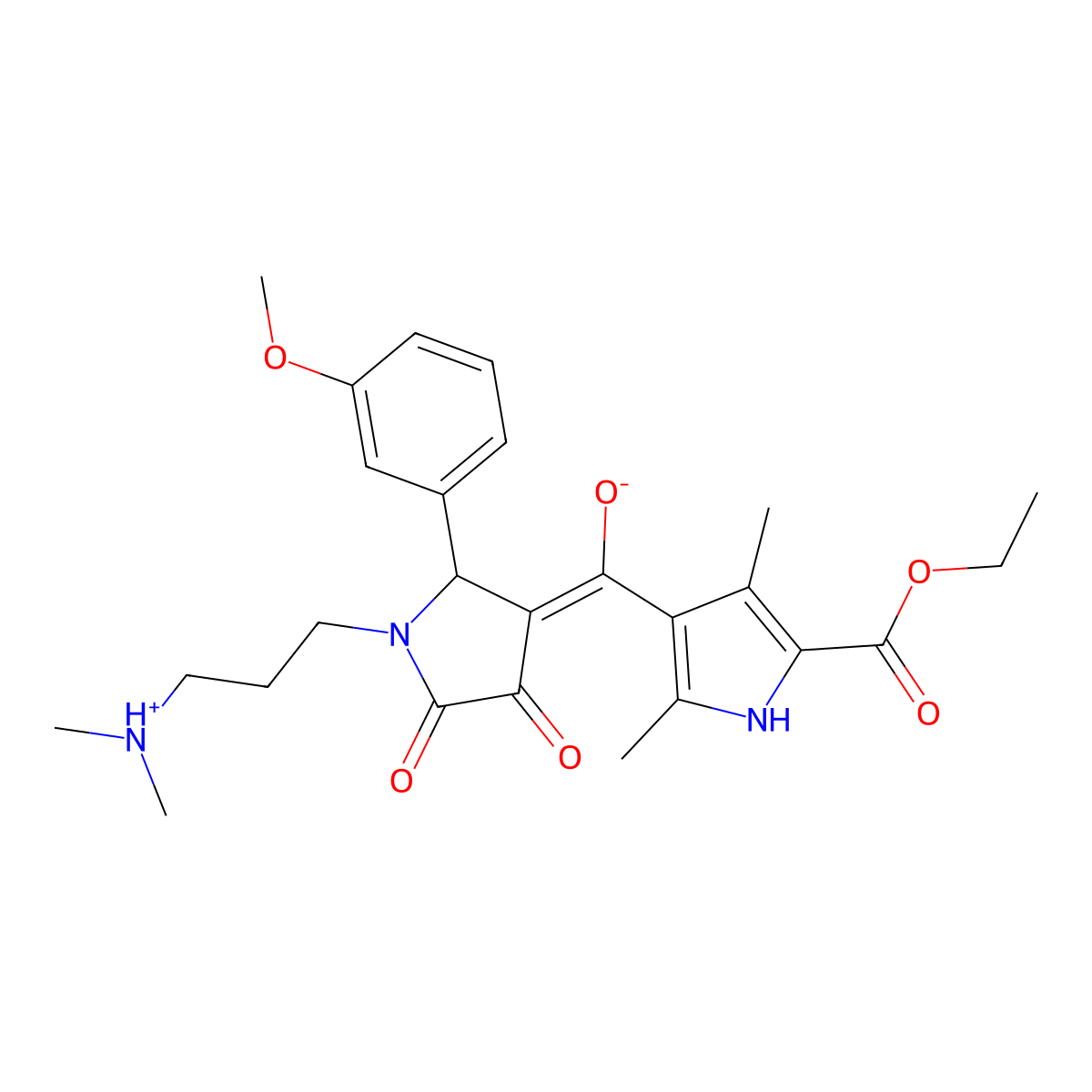 ethyl 4-[[1-[3-(dimethylamino)propyl]-2-(3-methoxyphenyl)-4,5-dioxopyrrolidin-3-ylidene]-hydroxymethyl]-3,5-dimethyl-1H-pyrrole-2-carboxylate molecular structure, CAS 845648-83-1