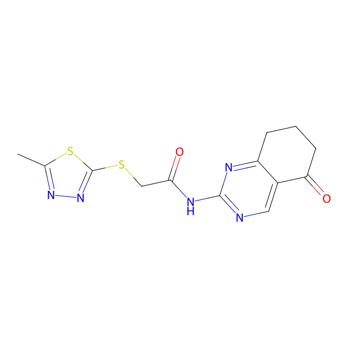 2-[(5-methyl-1,3,4-thiadiazol-2-yl)sulfanyl]-N-(5-oxo-5,6,7,8-tetrahydroquinazolin-2-yl)acetamide molecular structure, CAS 845649-33-4