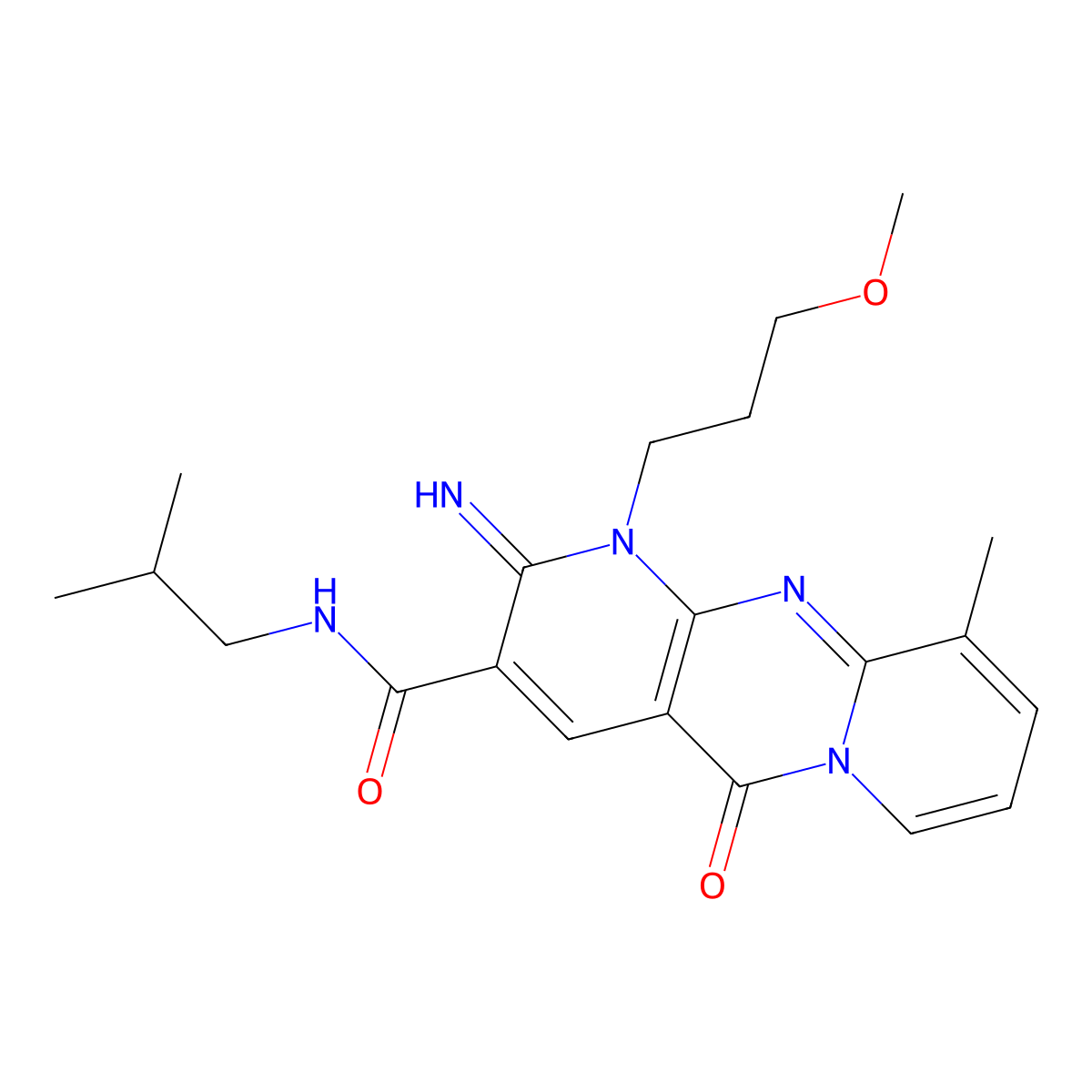 2-imino-N-isobutyl-1-(3-methoxypropyl)-10-methyl-5-oxo-1,5-dihydro-2H-dipyrido[1,2-a:2,3-d]pyrimidine-3-carboxamide molecular structure, CAS 845649-45-8