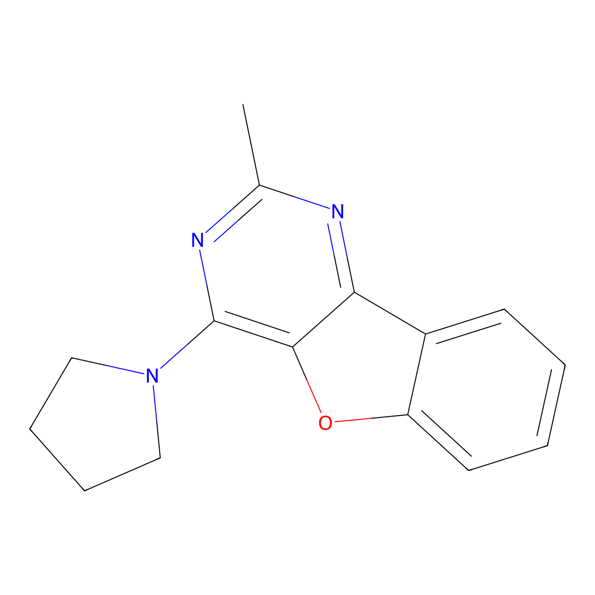 2-Methyl-4-pyrrolidin-1-yl-[1]benzofuro[3,2-d]pyrimidine molecular structure, CAS 845649-64-1