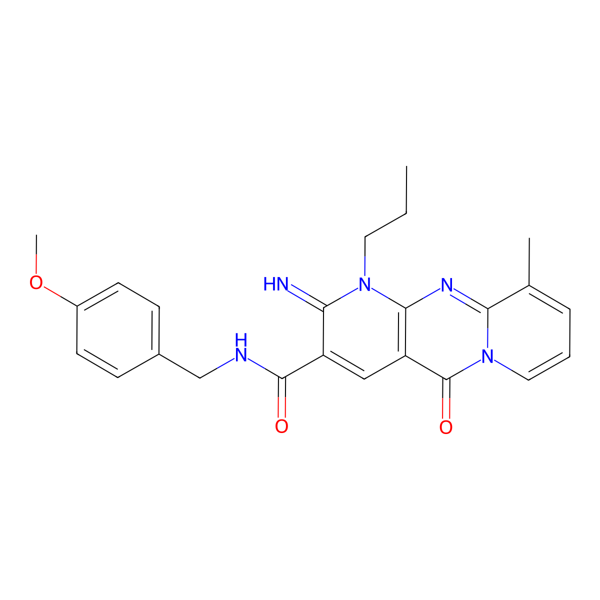 2-imino-N-(4-methoxybenzyl)-10-methyl-5-oxo-1-propyl-1,5-dihydro-2H-dipyrido[1,2-a:2,3-d]pyrimidine-3-carboxamide molecular structure, CAS 845649-68-5