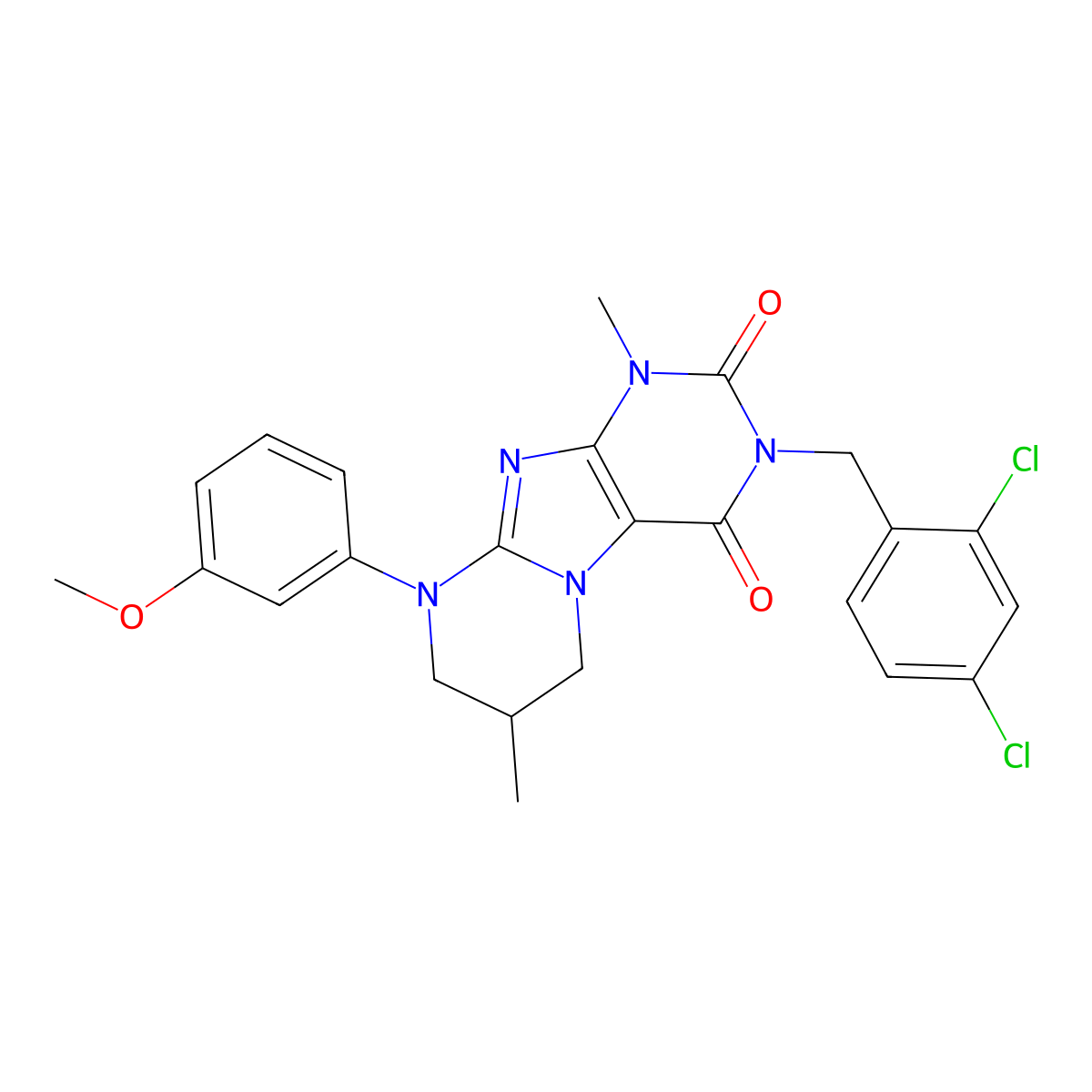 3-[(2,4-dichlorophenyl)methyl]-9-(3-methoxyphenyl)-1,7-dimethyl-7,8-dihydro-6H-purino[7,8-a]pyrimidine-2,4-dione molecular structure, CAS 845649-98-1