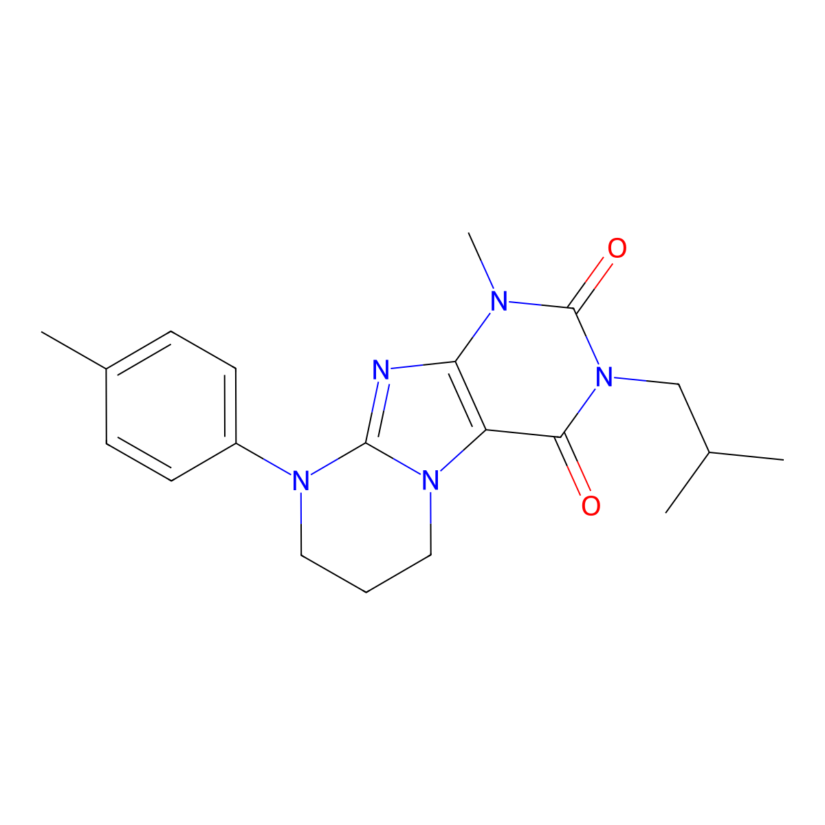 1-methyl-9-(4-methylphenyl)-3-(2-methylpropyl)-7,8-dihydro-6H-purino[7,8-a]pyrimidine-2,4-dione molecular structure, CAS 845649-99-2