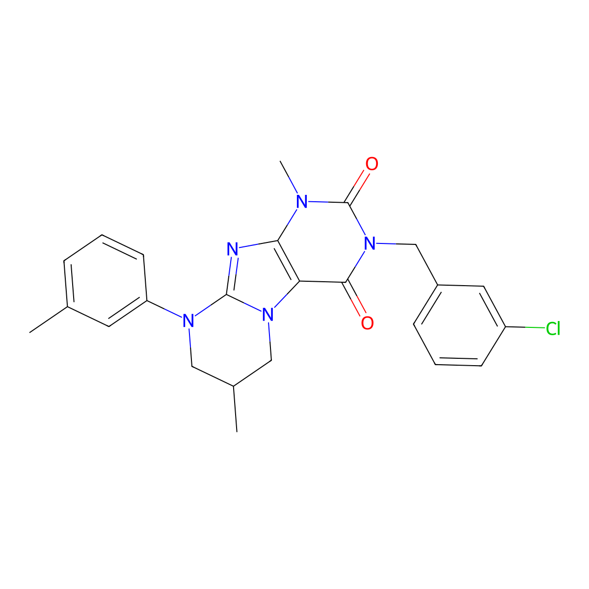 3-[(3-chlorophenyl)methyl]-1,7-dimethyl-9-(3-methylphenyl)-7,8-dihydro-6H-purino[7,8-a]pyrimidine-2,4-dione molecular structure, CAS 845650-66-0