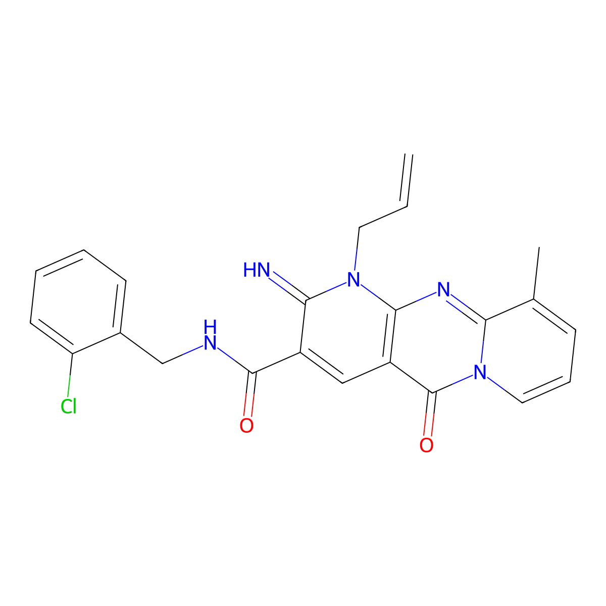1-allyl-N~3~-(2-chlorobenzyl)-2-imino-10-methyl-5-oxo-1,5-dihydro-2H-dipyrido[1,2-a:2,3-d]pyrimidine-3-carboxamide molecular structure, CAS 845650-94-4