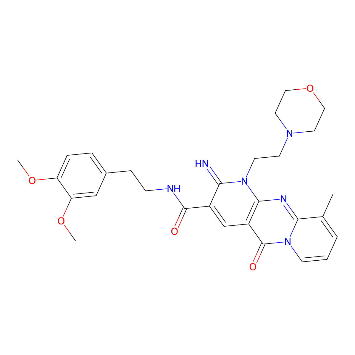 N-[2-(3,4-dimethoxyphenyl)ethyl]-2-imino-10-methyl-1-[2-(morpholin-4-yl)ethyl]-5-oxo-1,5-dihydro-2H-dipyrido[1,2-a:2',3'-d]pyrimidine-3-carboxamide molecular structure, CAS 845651-03-8