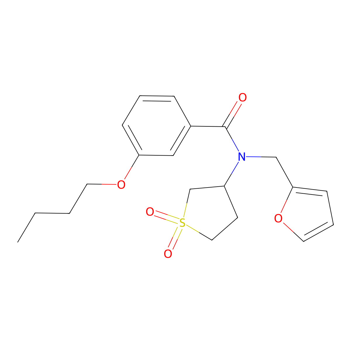 3-butoxy-N-(1,1-dioxidotetrahydrothiophen-3-yl)-N-(furan-2-ylmethyl)benzamide molecular structure, CAS 845651-15-2